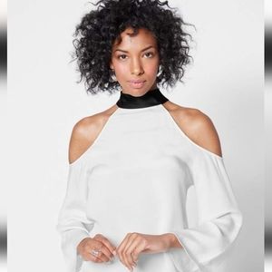 Ramy Brook Serena Silk, Cold Shoulder, Tie Neck Blouse Sz XS